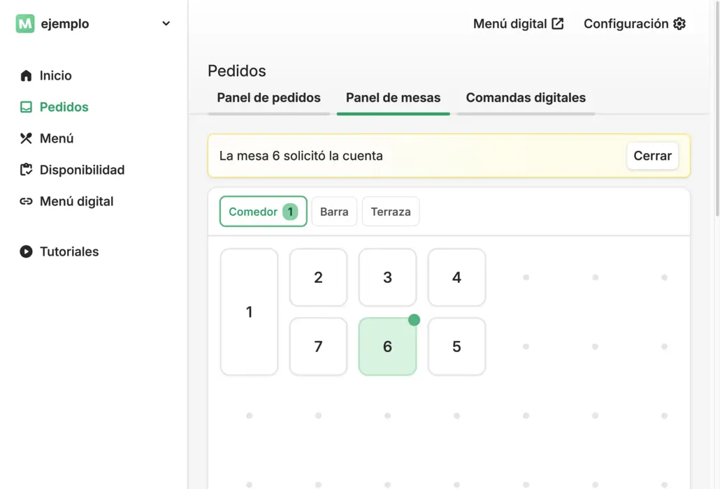 Gestión de mesas (comandero)